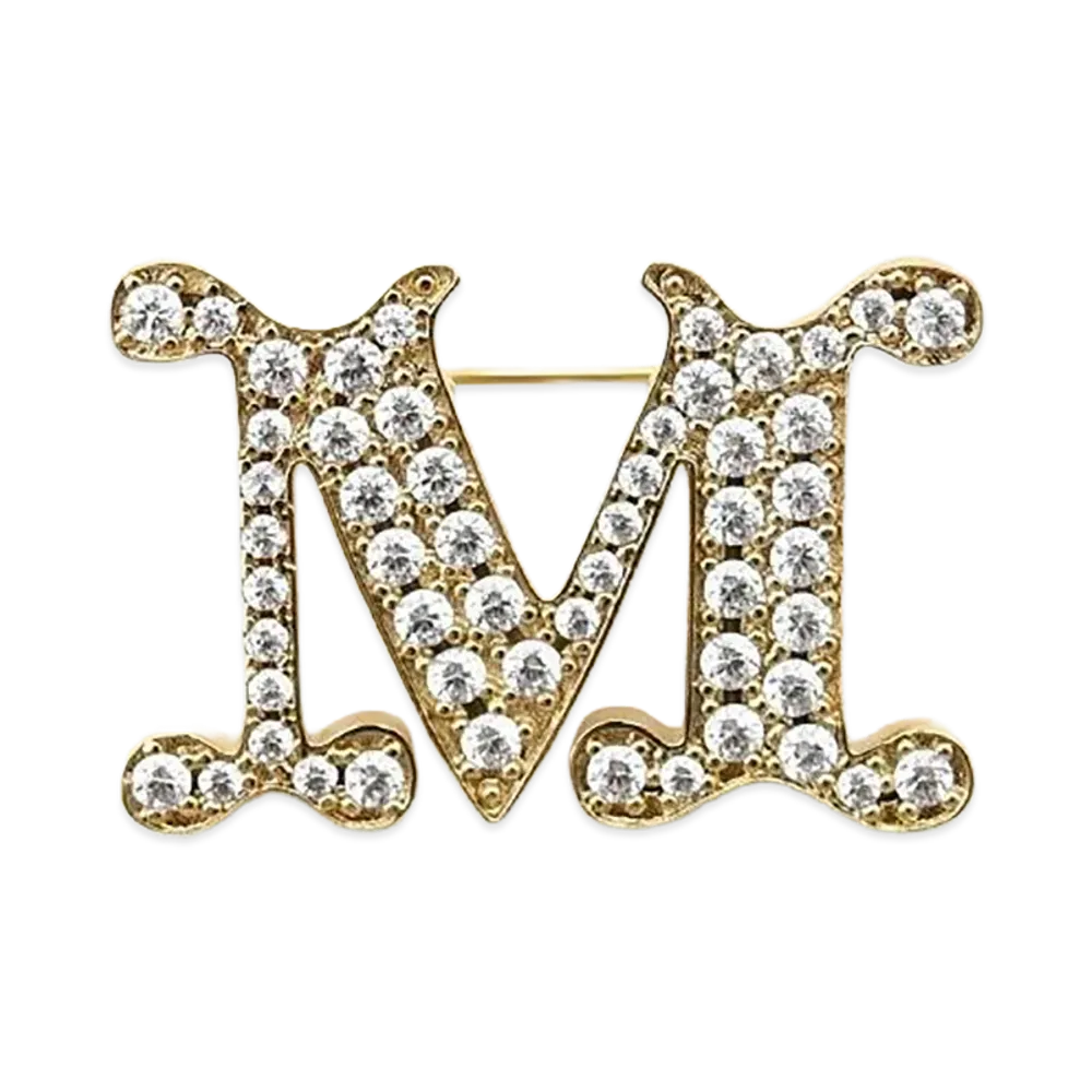 Max Mara Women's Facella Crystal Monogram Brooch "Optical White"