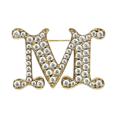 Max Mara Women's Facella Crystal Monogram Brooch "Optical White"