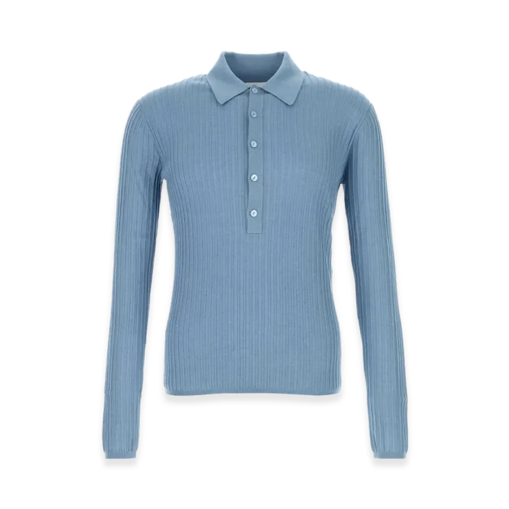 Saint Laurent Light Blue Wool Blend Polo Shirt "Light Blue"