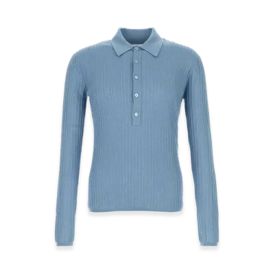 Saint Laurent Light Blue Wool Blend Polo Shirt "Light Blue"