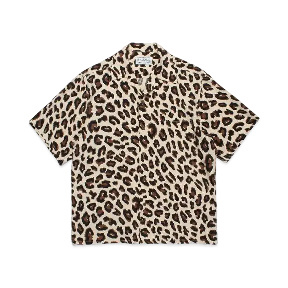 WACKO MARIA Leopard Open Collar Shirt "Beige"