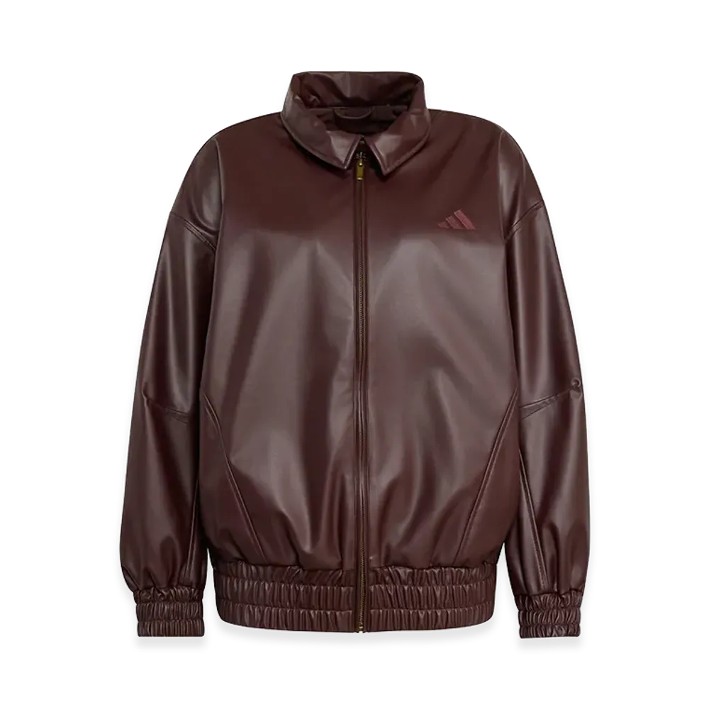 adidas Women's Stadium Faux Leather Loose Fit Jacket "Shadow Brown"