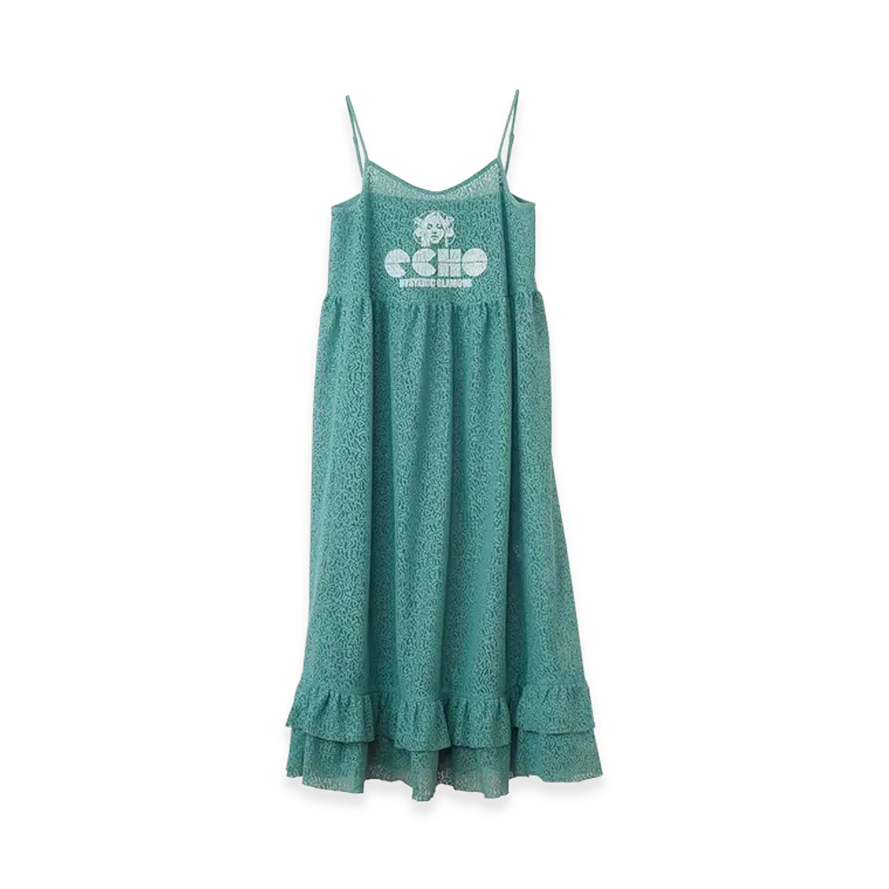 HYSTERIC GLAMOUR Women's Maiden Logo Pattern Tulle Jacquard Dress "Green Other"