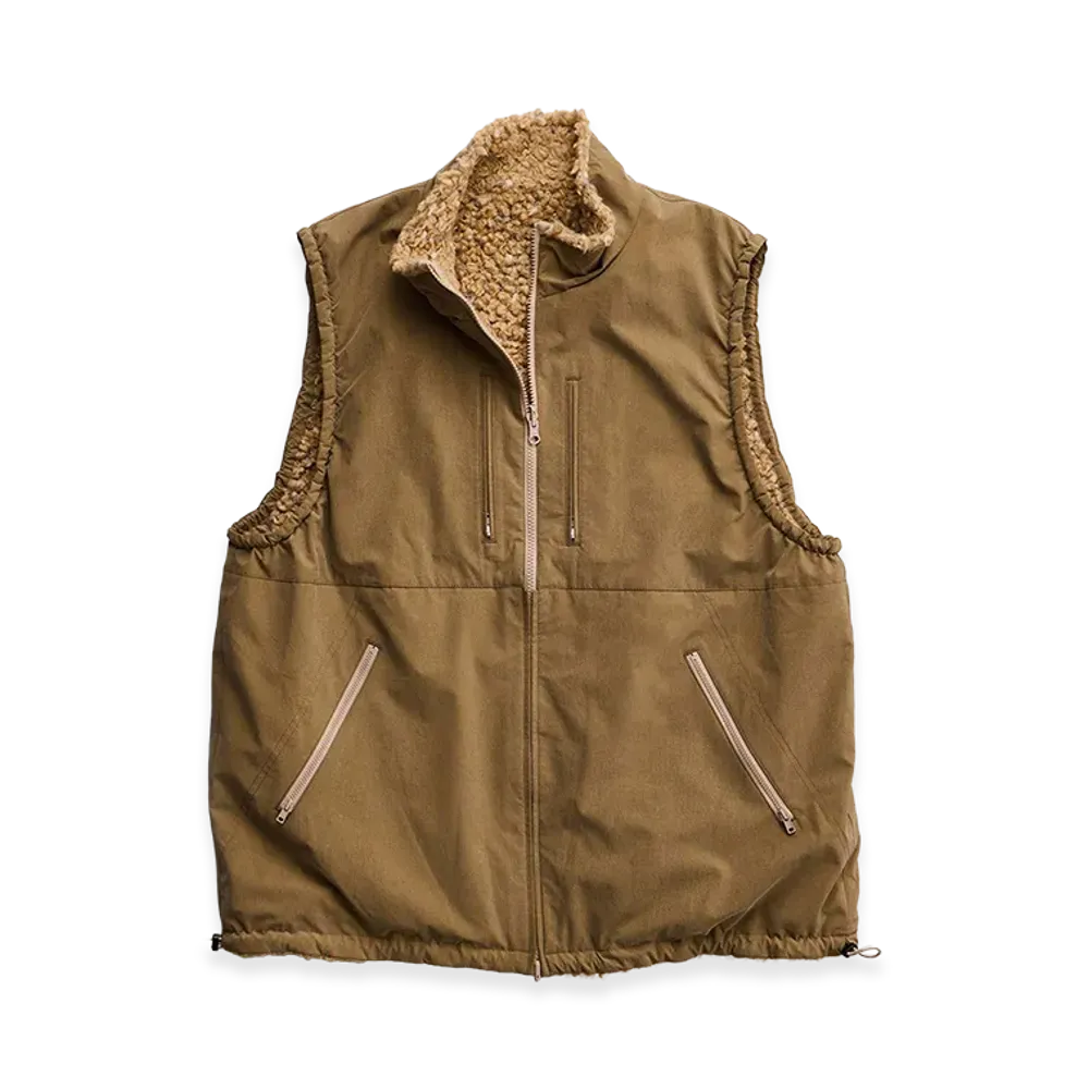 NICENESS Alison Shrunken Nylon & Molle Boa Reversible Vest "Beige/Beige"