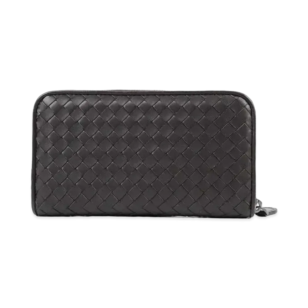 Bottega Veneta Intrecciato Lambskin Zip Around Wallet "Espresso"