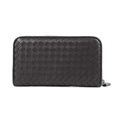 Bottega Veneta Intrecciato Lambskin Zip Around Wallet "Espresso"