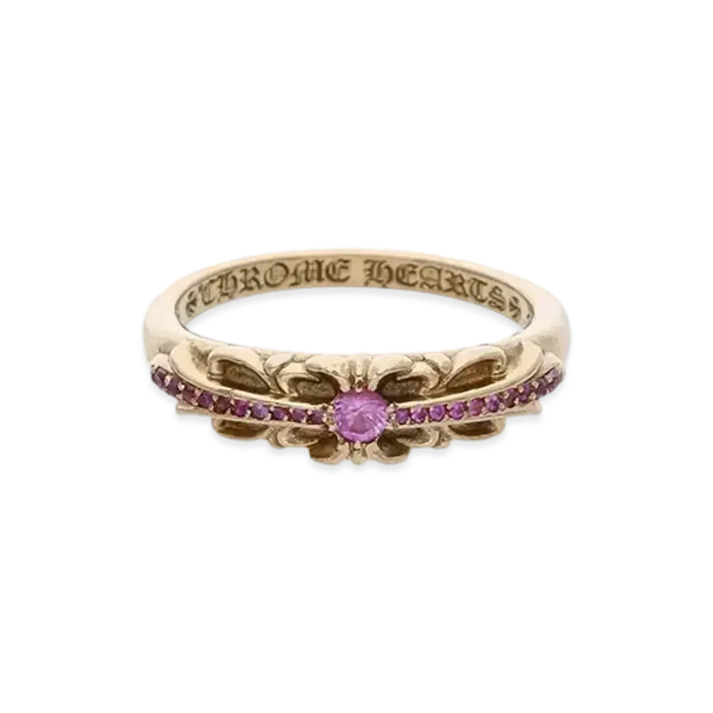 Chrome Hearts 22K Baby Classic Floral Cross Pave Pink Sapphire Ring "Yellow Gold""