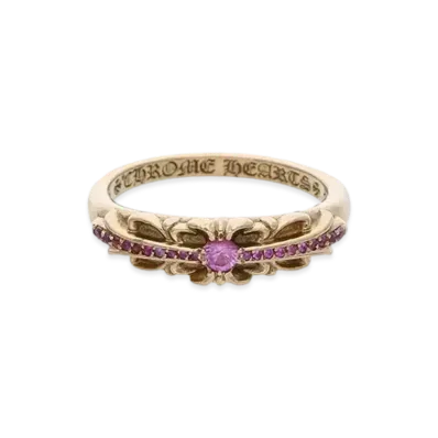 Chrome Hearts 22K Baby Classic Floral Cross Pave Pink Sapphire Ring "Yellow Gold""