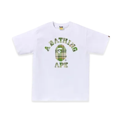 A BATHING APE Bape Check College Tee "White/Green"