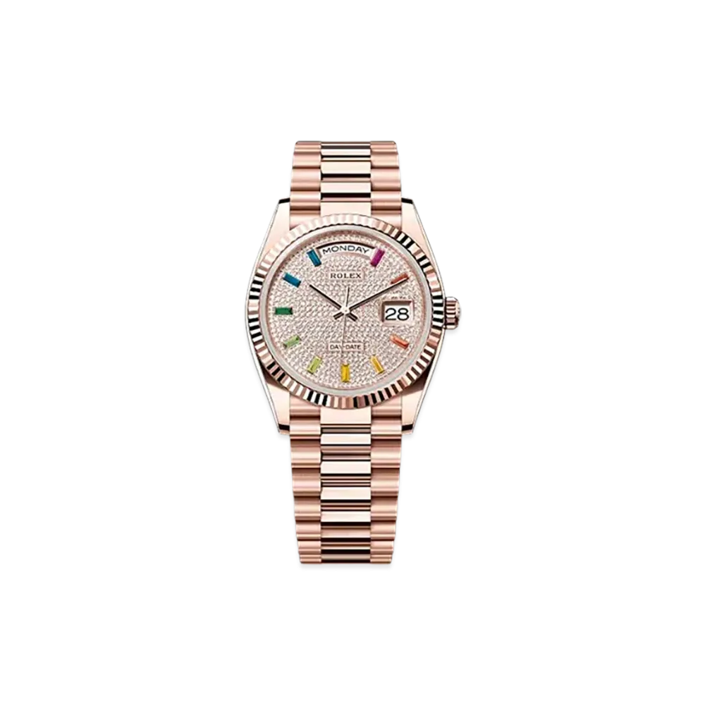 ROLEX Day-Date 36mm Everose Gold 128235 "Pave diamonds"