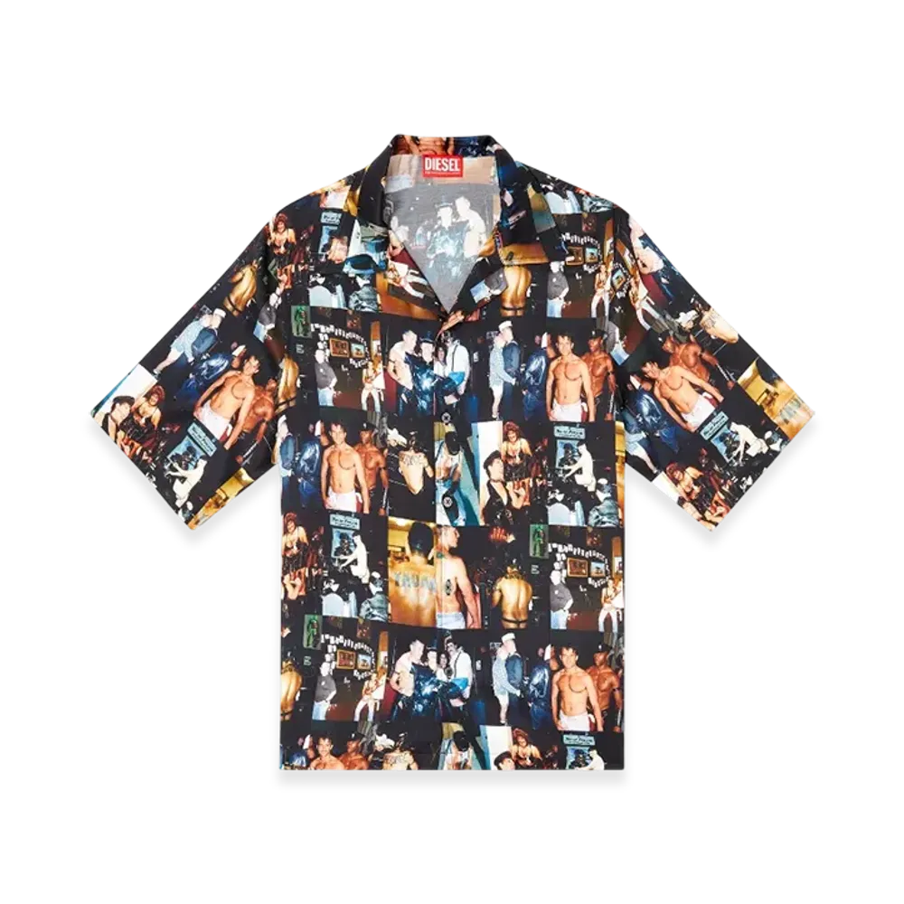 Diesel Pr-S-Mec-Tom25 Bowling Shirt With Graphic Prints "Black"