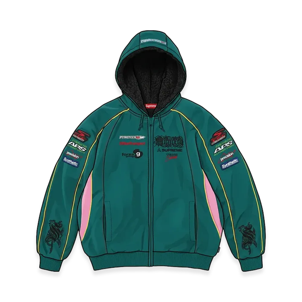 Supreme Racing Lined Zip Up Hooded Sweatshirt "Dark Teal"