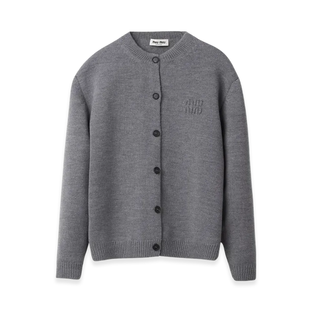 MIU MIU Women's Wool and Nylon Knit Cardigan "Grey"