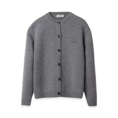 MIU MIU Women's Wool and Nylon Knit Cardigan "Grey"