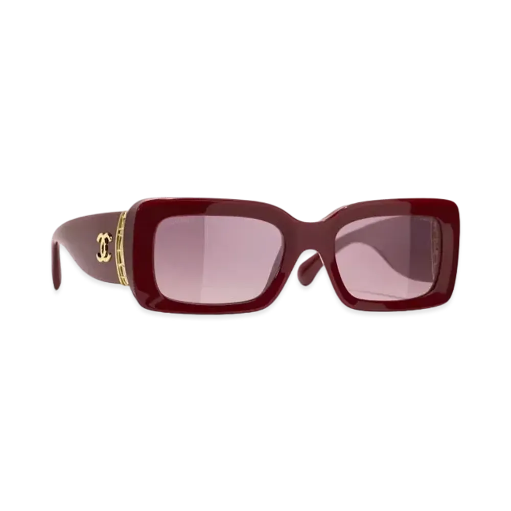 CHANEL Rectangle Sunglasses Acetate & Metal "Brown/Red"