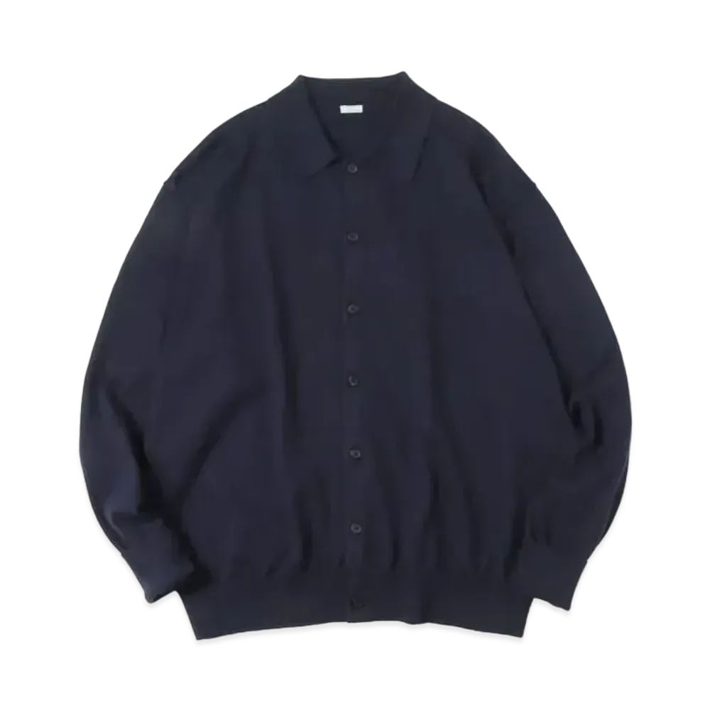 A.PRESSE Cotton Knit Polo Collar Cardigan "Navy"