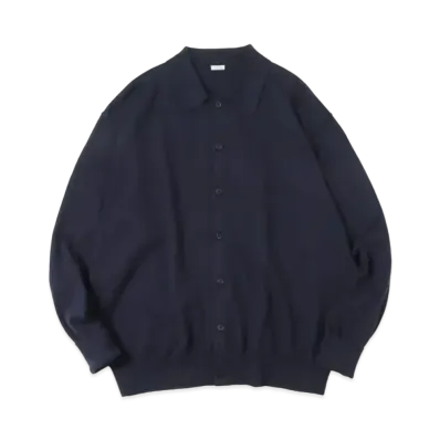 A.PRESSE Cotton Knit Polo Collar Cardigan "Navy"