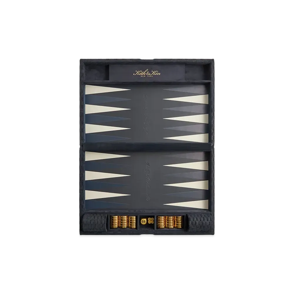 Kithmas Monogram Debossed Suede Backgammon Set "Ink"
