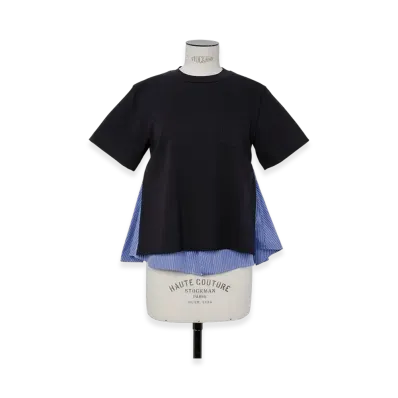 sacai Poplin x Cotton Jersey T-Shirt "Navy/Blue Stripe"