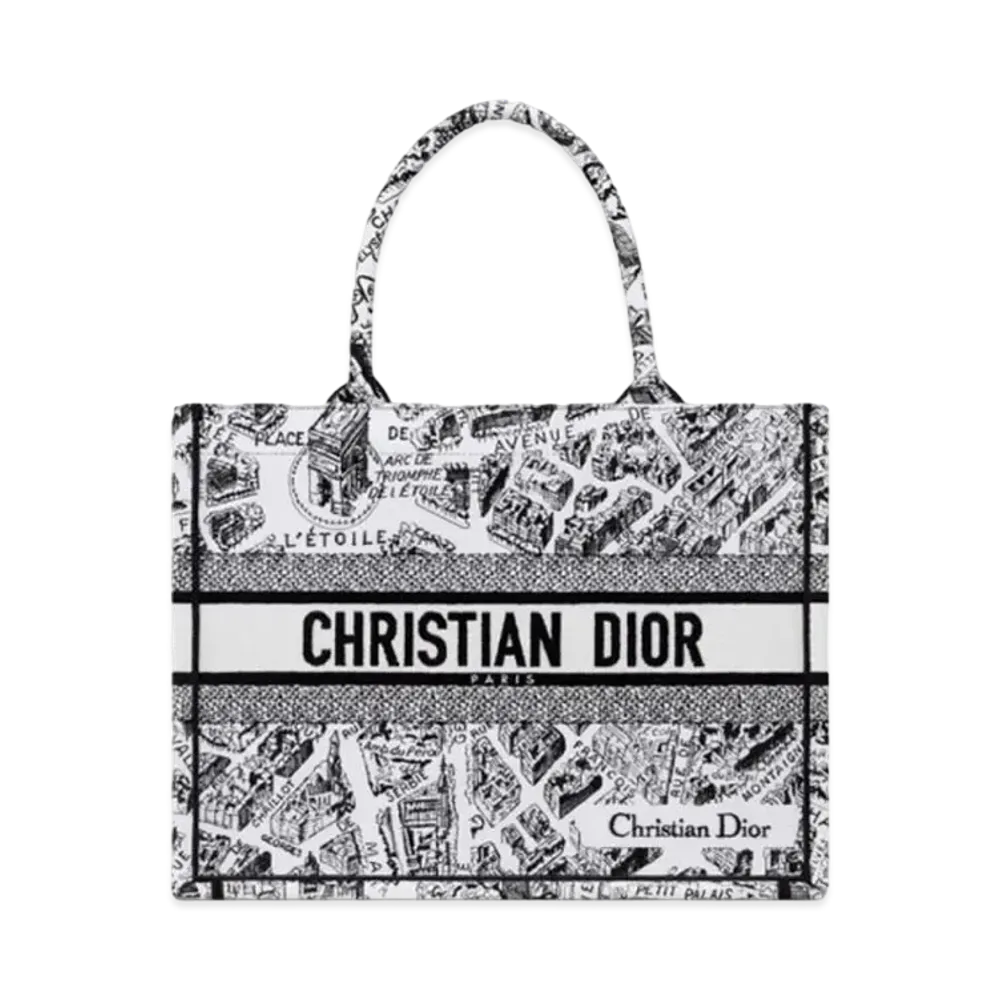 Dior Medium Dior Book Tote Plan de Paris Embroidery "White/Black"