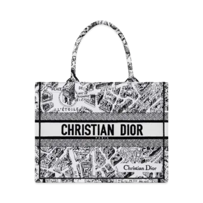 Dior Medium Dior Book Tote Plan de Paris Embroidery "White/Black"