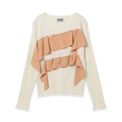 kotohayokozawa Women's Todo Wave Long Sleeve Top "Ivory"