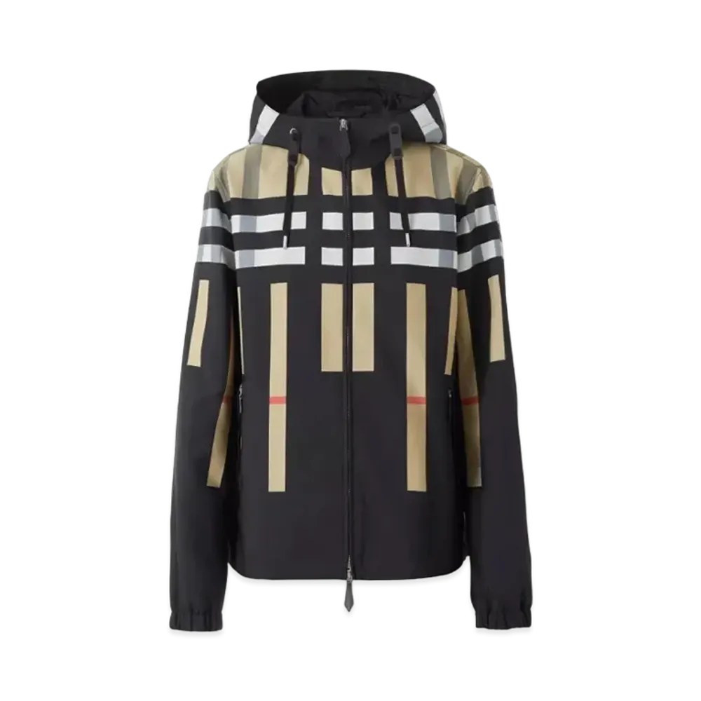 Burberry Men's Sliced Check Nylon Hooded Jacket "Archive Beige"