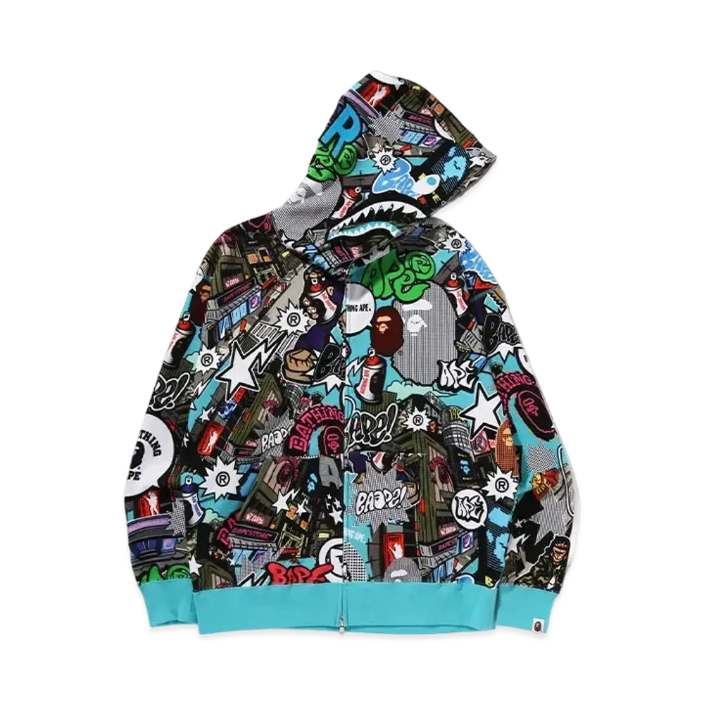 A BATHING APE Comic Art Shark Zip Hoodie "Multi"