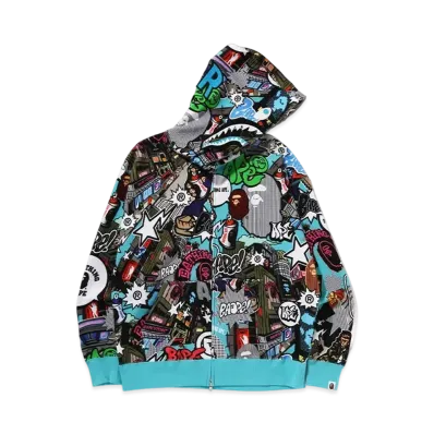 A BATHING APE Comic Art Shark Zip Hoodie "Multi"