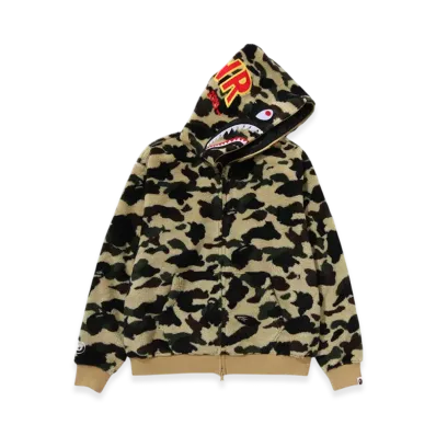 A BATHING APE 1st Camo 2nd Shark Boa Hoodie Jacket "Yellow"