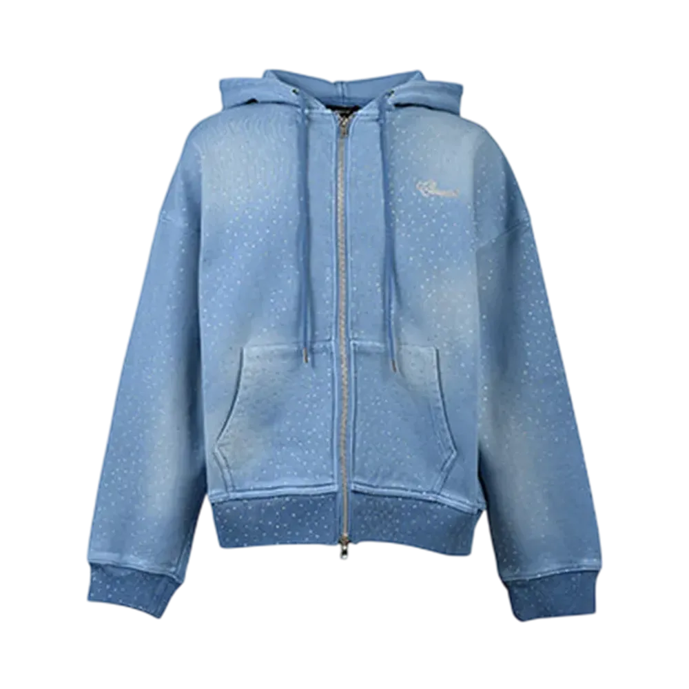 BREATH Script Logo Fade Rhinestone Zip Up Hoodie "Ice"
