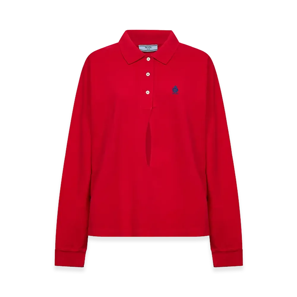 PRADA Women's Long Sleeve Polo Shirt "Red"
