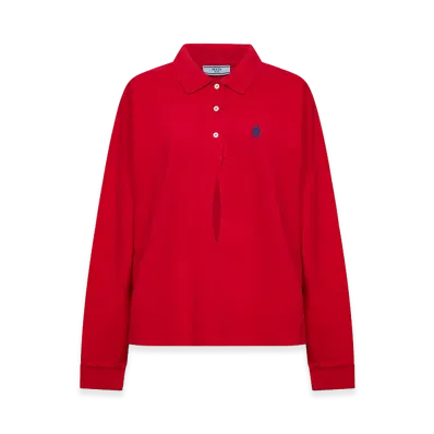 PRADA Women's Long Sleeve Polo Shirt "Red"