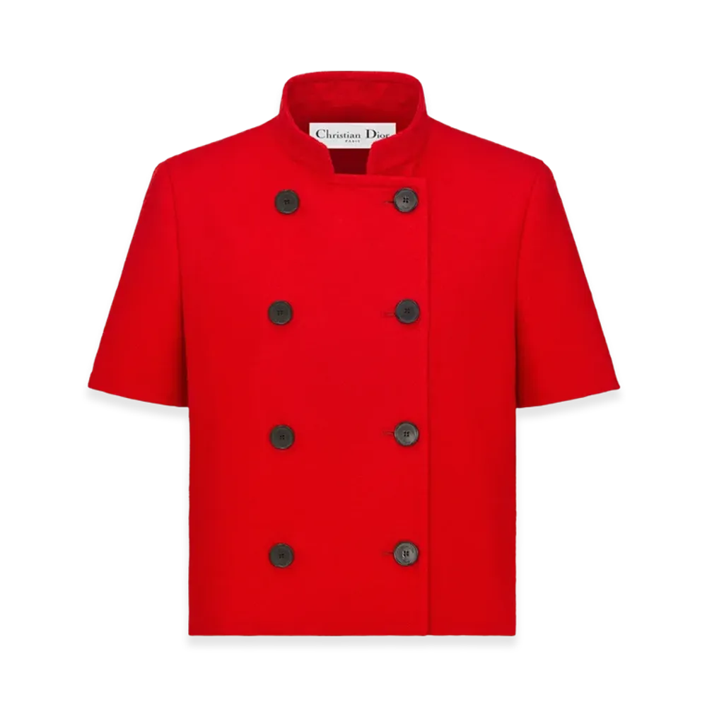 Dior Women's Virgin Wool and Cotton Boucle Blend S/S Jacket "Red"