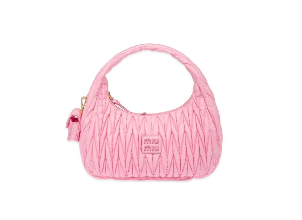 MIU MIU Miu Wander Matelasse Regenerated Nylon Hobo Bag "Pink"