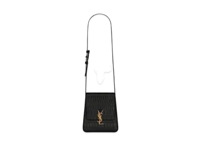 SAINT LAURENT Kaia North/South Satchel In Crocodile-Embossed Lacquered Leather "Black"