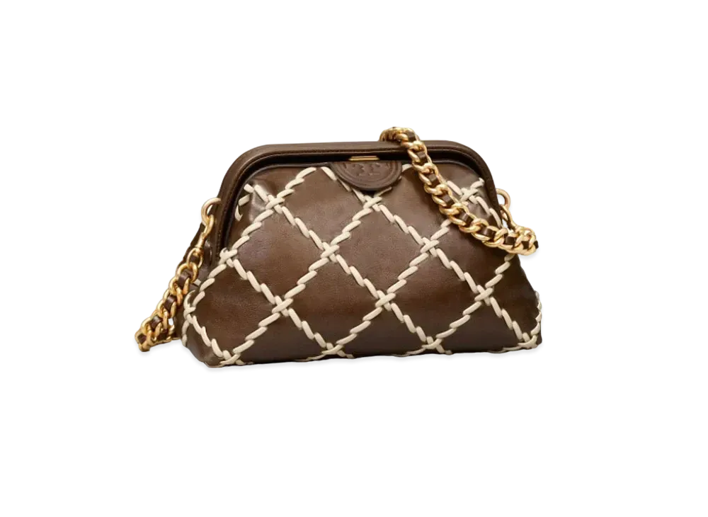 Tory Burch Fleming Soft Whipstitch Small Frame Crossbody "Cold Brew"