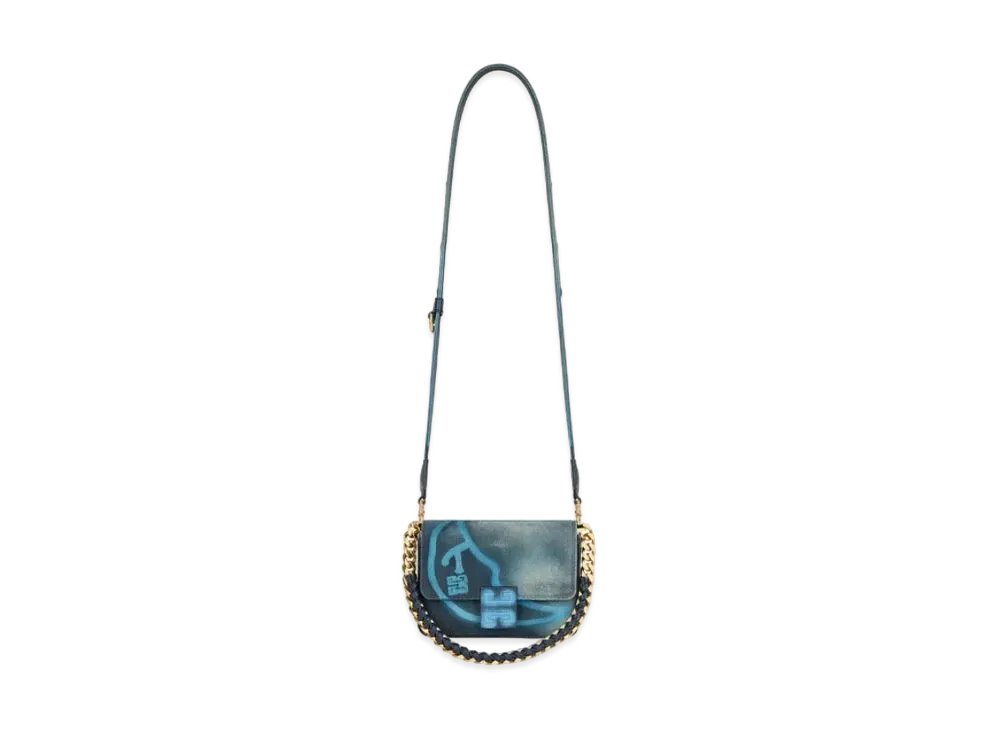 GIVENCHY Small 4G Bag In Printed Graffiti Effect Canvas With Chain "Steel Blue"