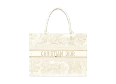 Dior Small Dior Book Tote Gold-Tone Toile de Jouy Embroidery "Natural"