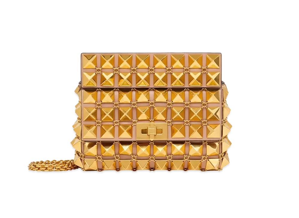 Valentino Small Roman Stud The Shoulder Bag In Chain Mail With Chain "Antique Brass"