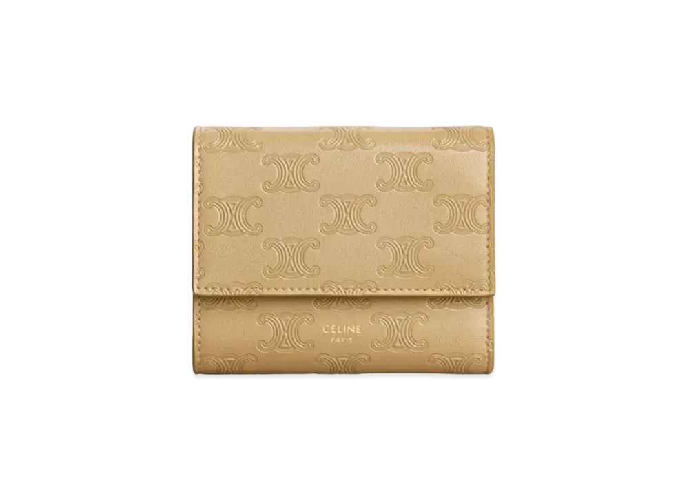 CELINE Small Trifold Wallet In Triomphe Embossed Smooth Calfskin "Olive"