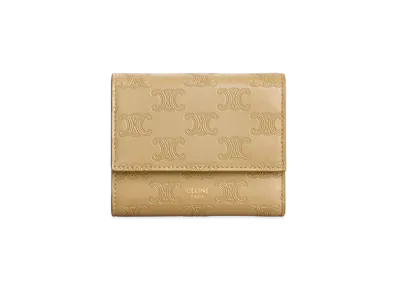 CELINE Small Trifold Wallet In Triomphe Embossed Smooth Calfskin "Olive"