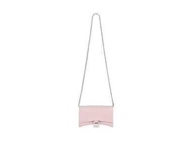 BALENCIAGA Hourglass Wallet With Chain Crocodile Embossed "Pink"