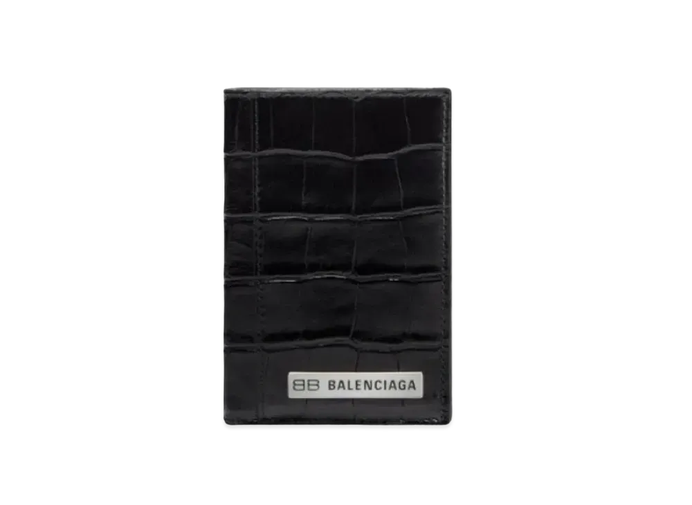 BALENCIAGA Plate Vertical Compact Wallet "Black"