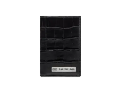 BALENCIAGA Plate Vertical Compact Wallet "Black"