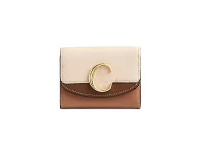 Chloe Chloe C Small Tri Fold Wallet In Multicolour Shiny Calfskin "Softy Pink"