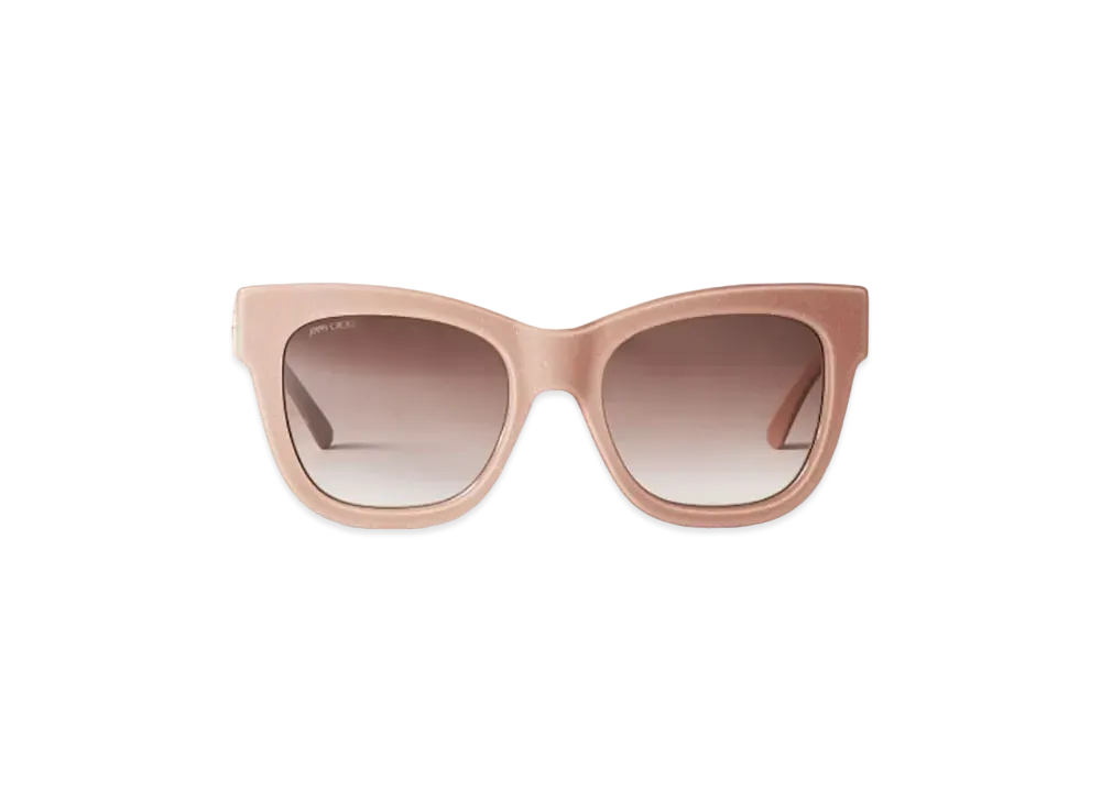 Jimmy Choo Jan Glittered Square Frame Sunglasses With JC Logo "Nude"