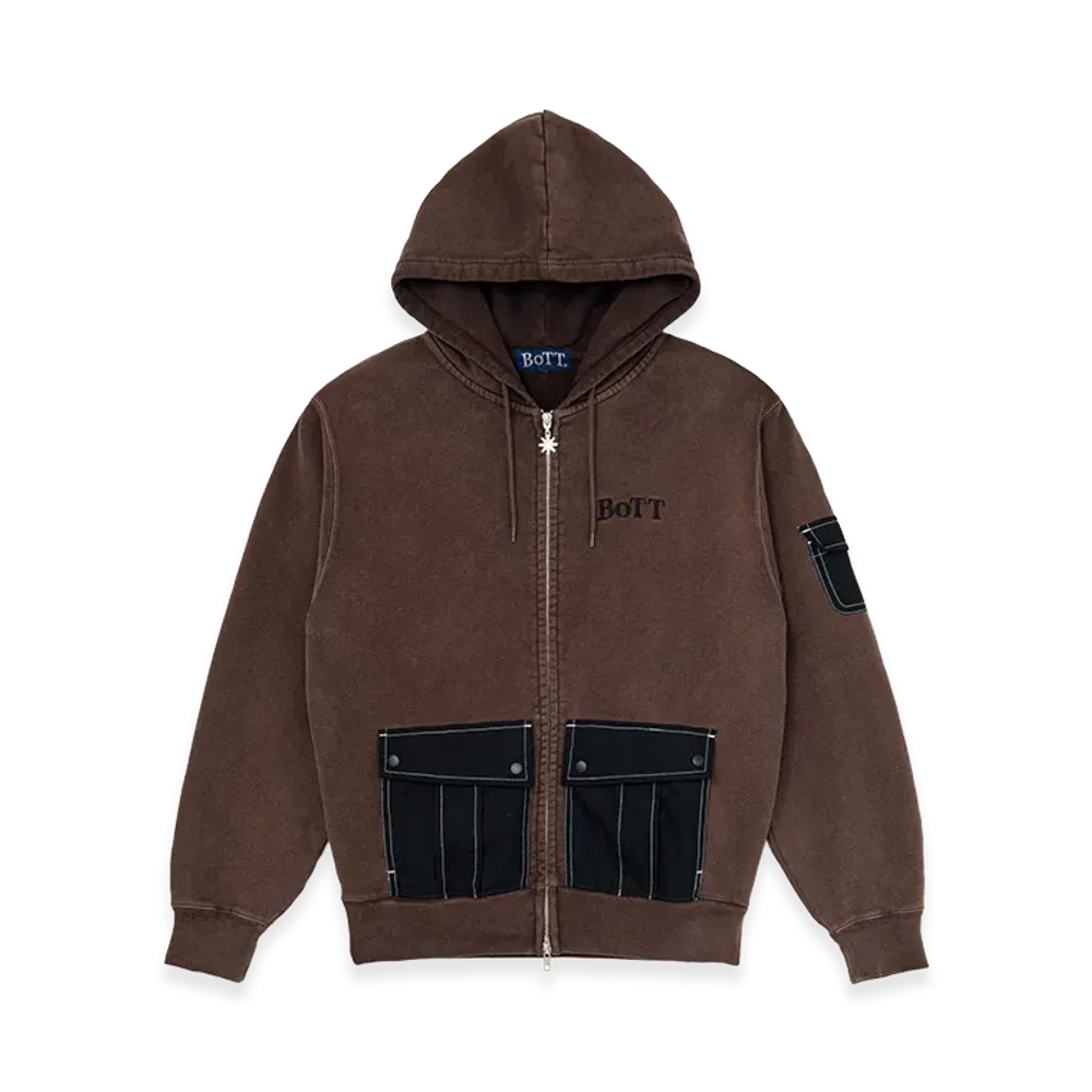 BoTT Washed Cargo Pocket Zip Hoodie "Brown"