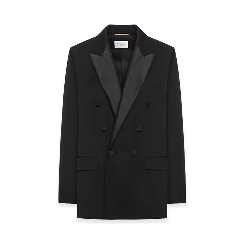 Saint Laurent Women's Grain De Poudre Smoking Jacket "Black"