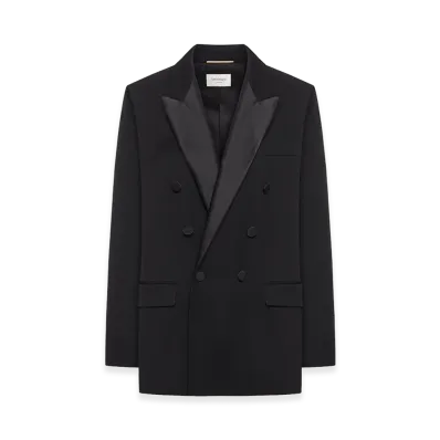 Saint Laurent Women's Grain De Poudre Smoking Jacket "Black"